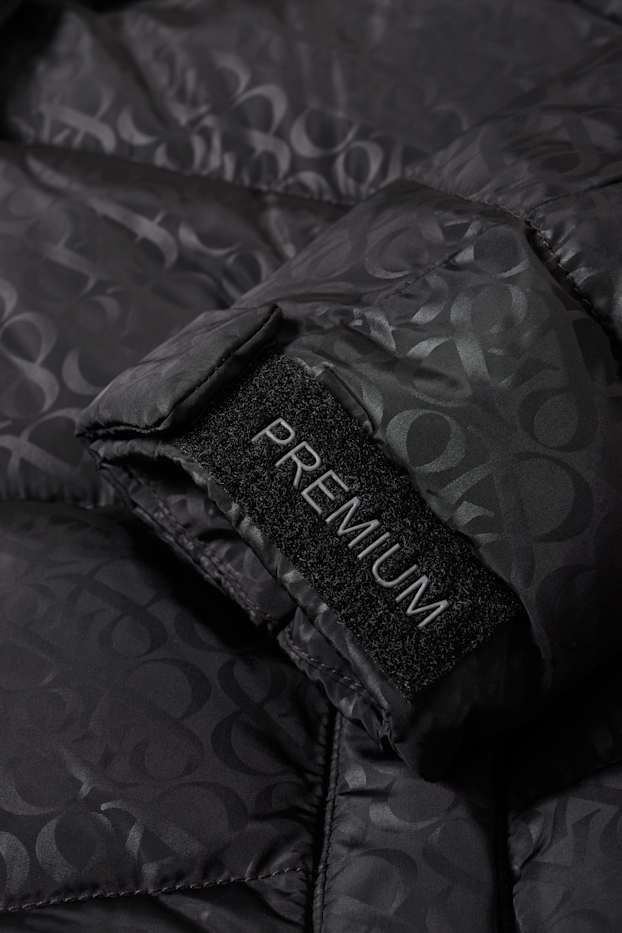 Heren - Gewatteerde jas met capuchon - met patroon - zwart