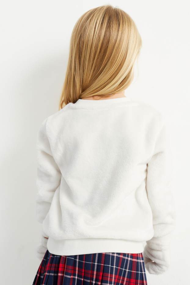 Kinder Mädchen - Maus - Weihnachts-Set - Pullover und Fäustlinge - 2 teilig - cremeweiß