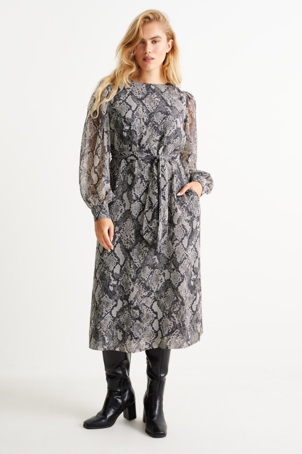 Donna - Vestito di chiffon - fantasia - grigio