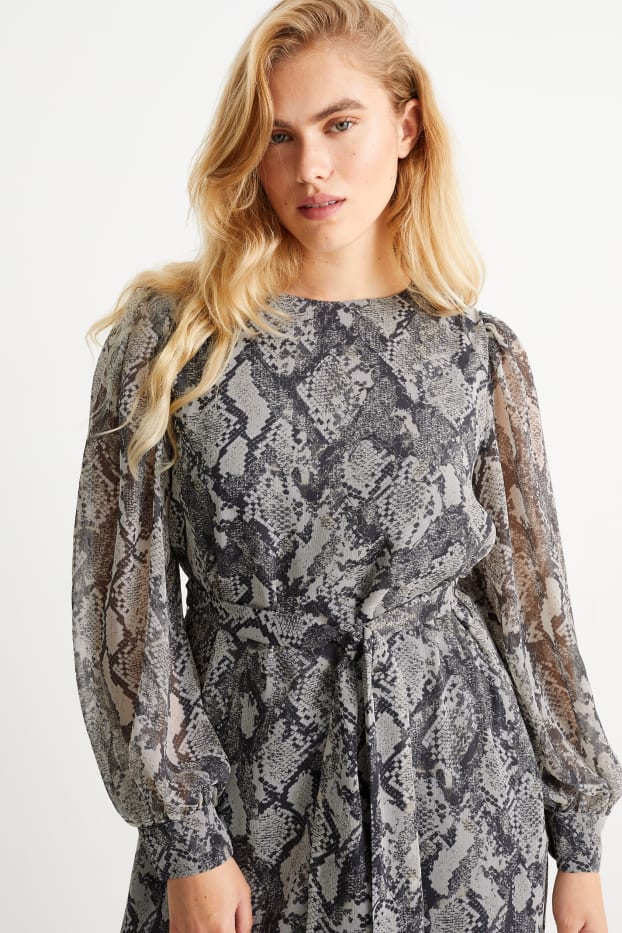 Donna - Vestito di chiffon - fantasia - grigio