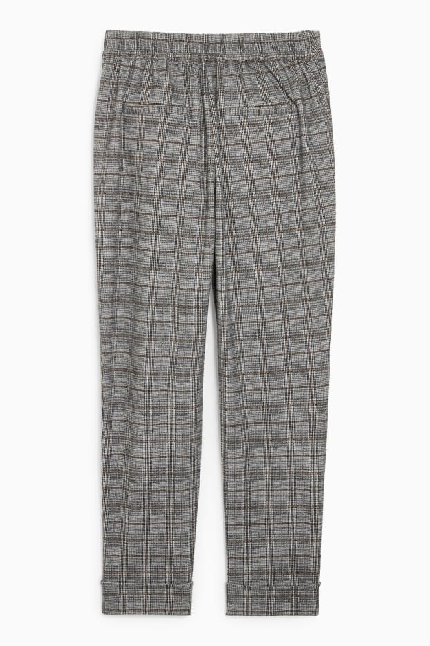 Dámské - Plátěné kalhoty - high waist - tapered fit - kostkované - šedá