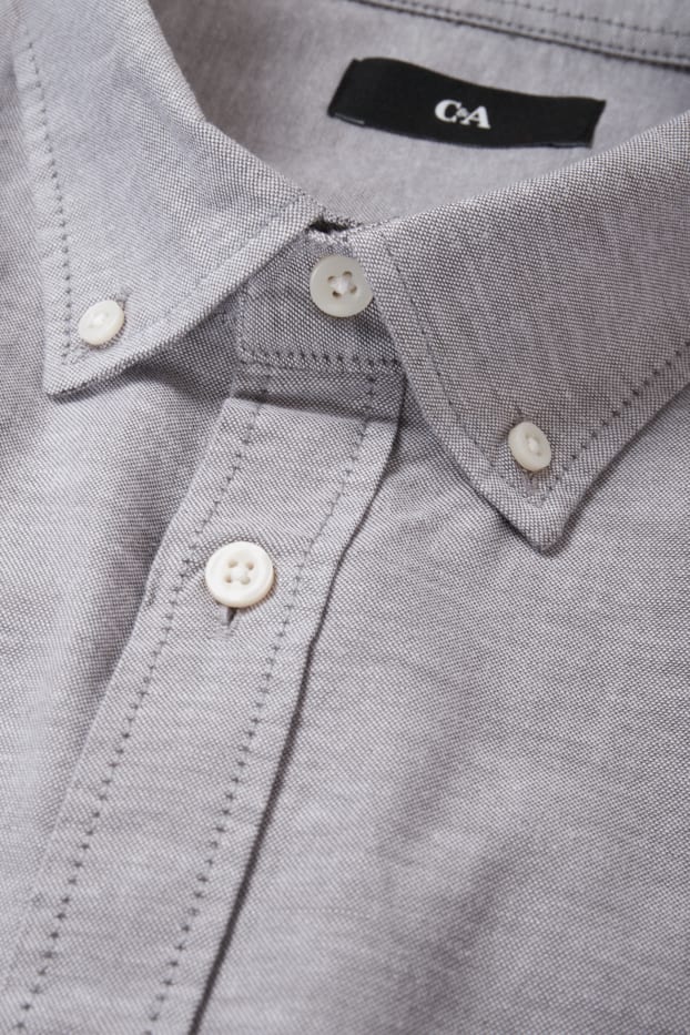 Hommes - Chemise oxford - regular fit - col button-down - gris