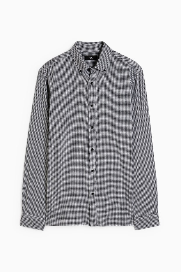 Home - Camisa - regular fit - button-down - de quadres - negre/blanc