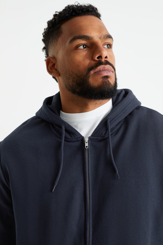 Hommes - Sweat zippé à capuche - bleu foncé