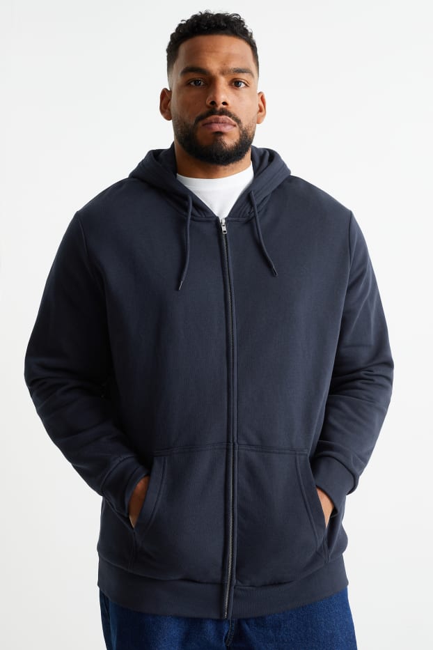 Hommes - Sweat zippé à capuche - bleu foncé
