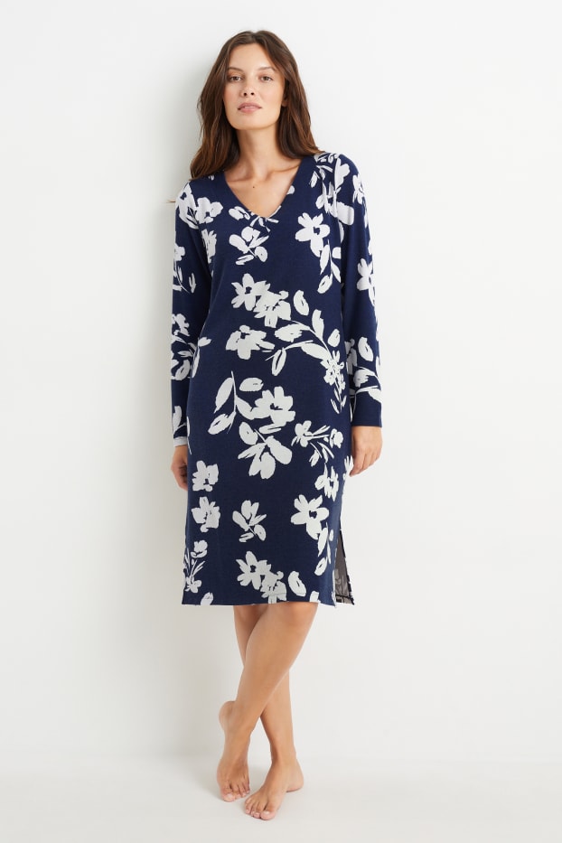 Damen - Nachthemd - geblümt - dunkelblau