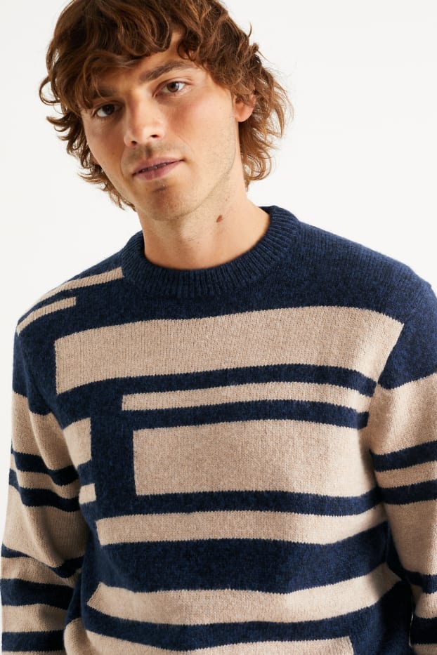 Uomo - Maglione - a righe - blu scuro