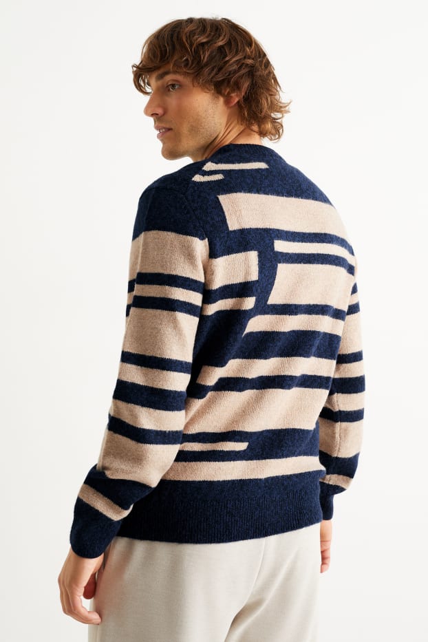 Uomo - Maglione - a righe - blu scuro