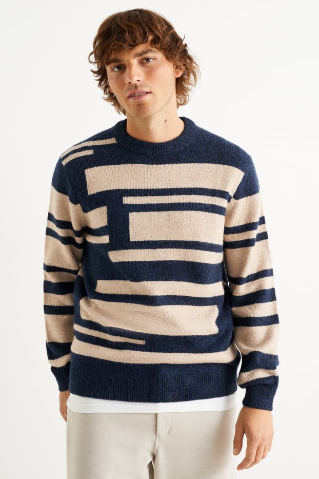 Uomo - Maglione - a righe - blu scuro