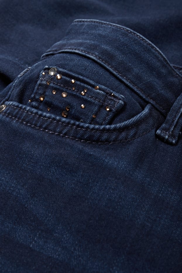 Damen - Straight Jeans mit Strasssteinen - Mid Waist - LYCRA® - dunkeljeansblau