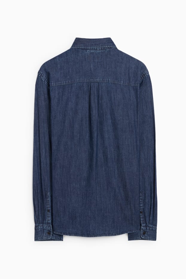 Heren - Spijkerblouse - regular fit - cut away - jeansdonkerblauw