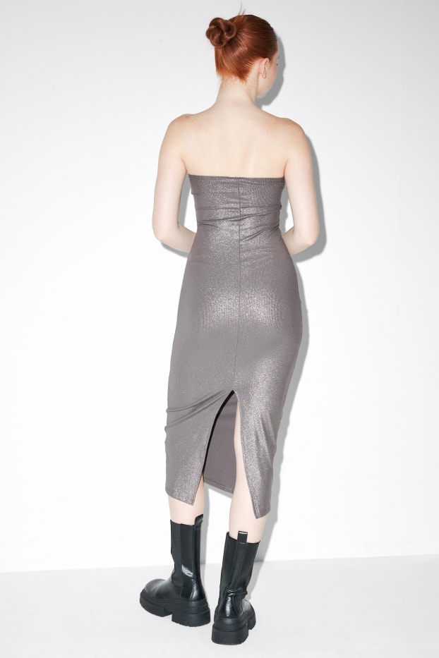 Damen - Bandeau-Kleid - glänzend - dunkelgrau