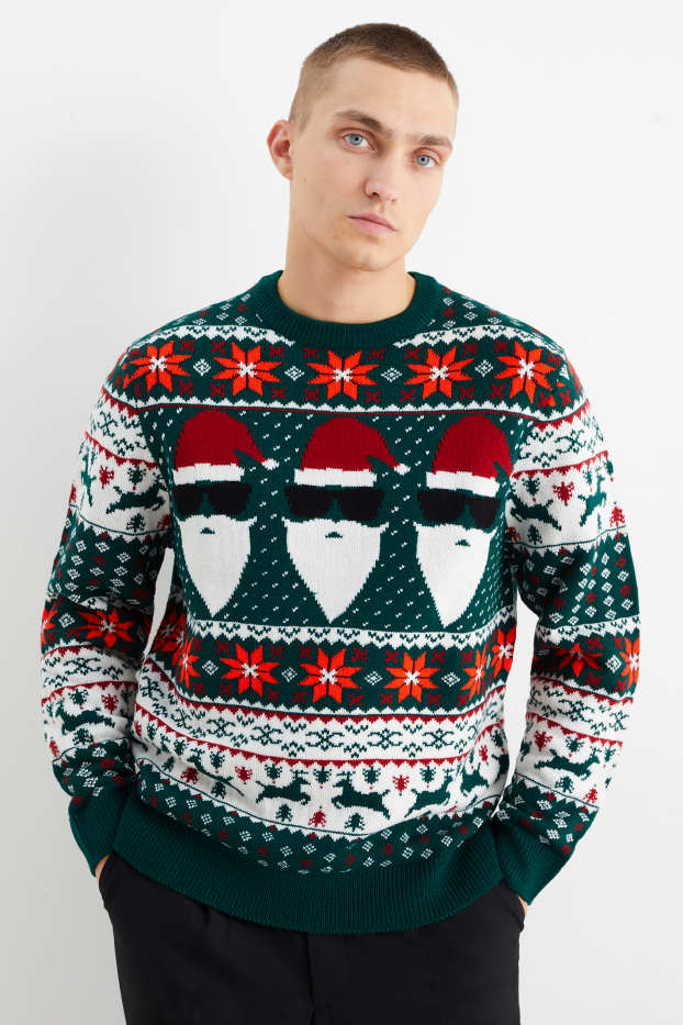 Herren - Weihnachtspullover - Weihnachtsmann - grün