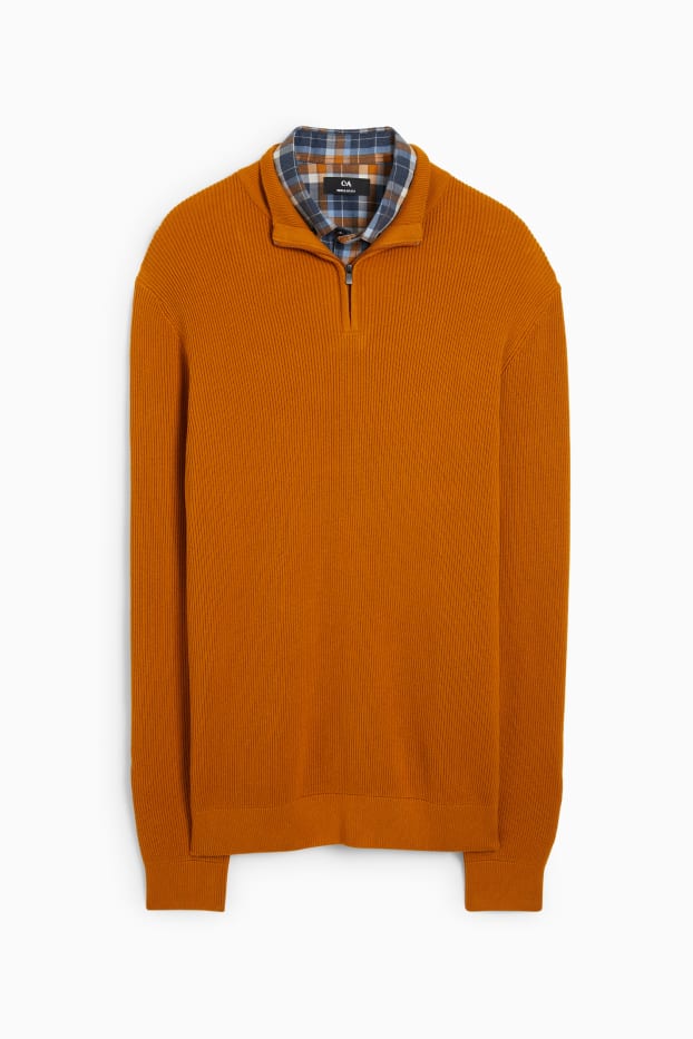 Men - Jumper and shirt - regular fit - button-down collar - havanna