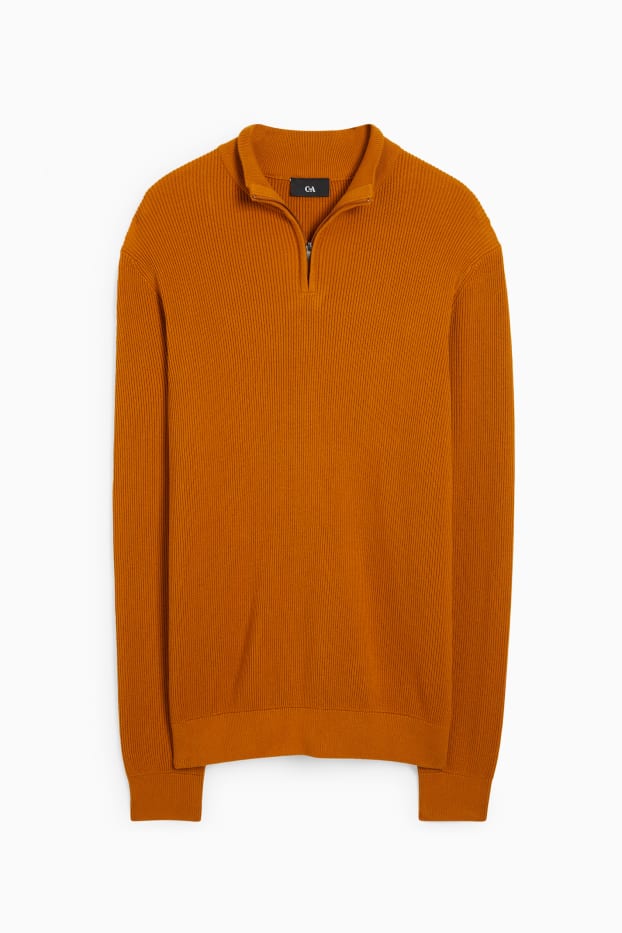 Men - Jumper and shirt - regular fit - button-down collar - havanna