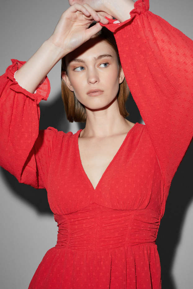 Dames - CLOCKHOUSE - A-lijn-jurk - donkerrood