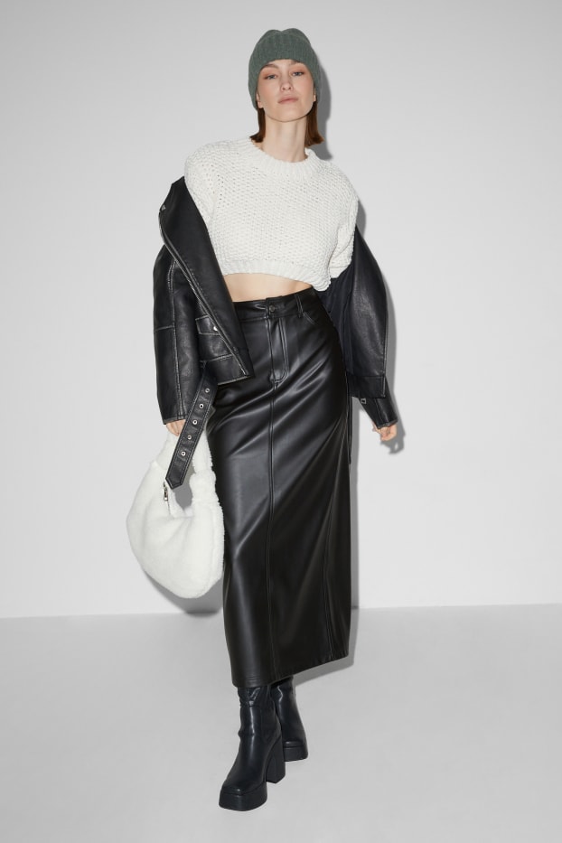 Damen - Rock - Lederimitat - schwarz