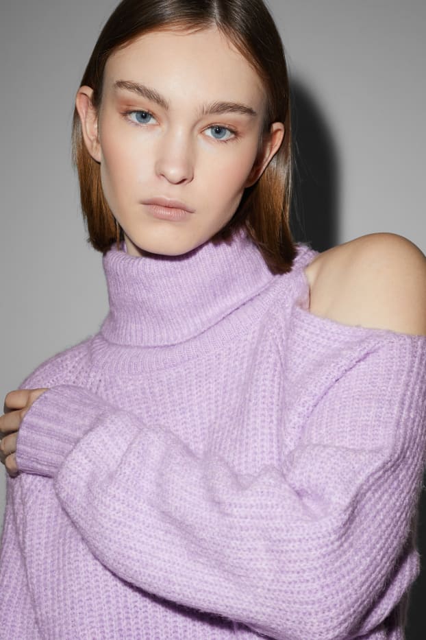 Damen - Strickkleid mit Cut-Out - hellviolett