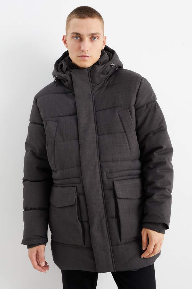 Heren - Parka met capuchon en rand van imitatiebont - winter - donkergrijs
