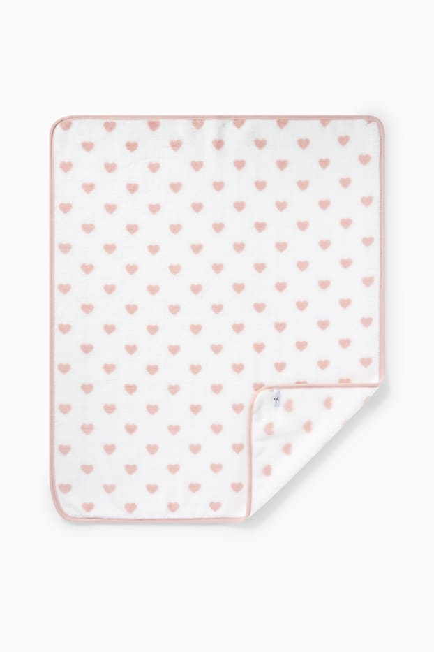 Baby Mädchen - Herzchen - Baby-Decke - 100 x 80 cm - weiß