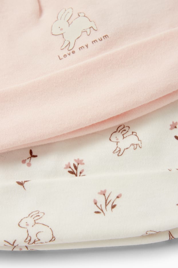 Bébés filles - Lot de 2 - petits lapins - bonnets pour bébé - rose
