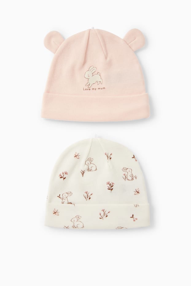 Bébés filles - Lot de 2 - petits lapins - bonnets pour bébé - rose