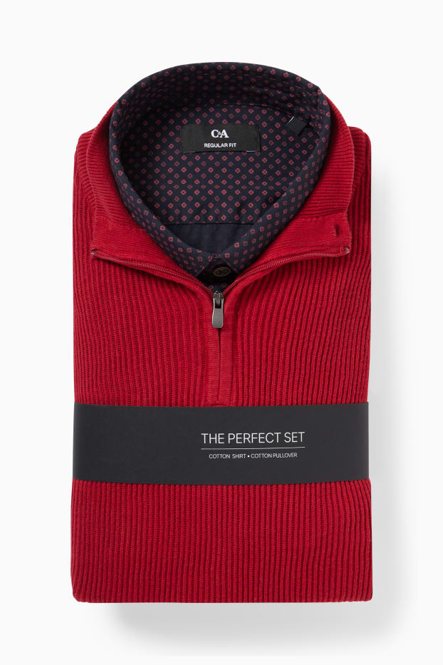 Men - Jumper and shirt - regular fit - Kent collar - dark red