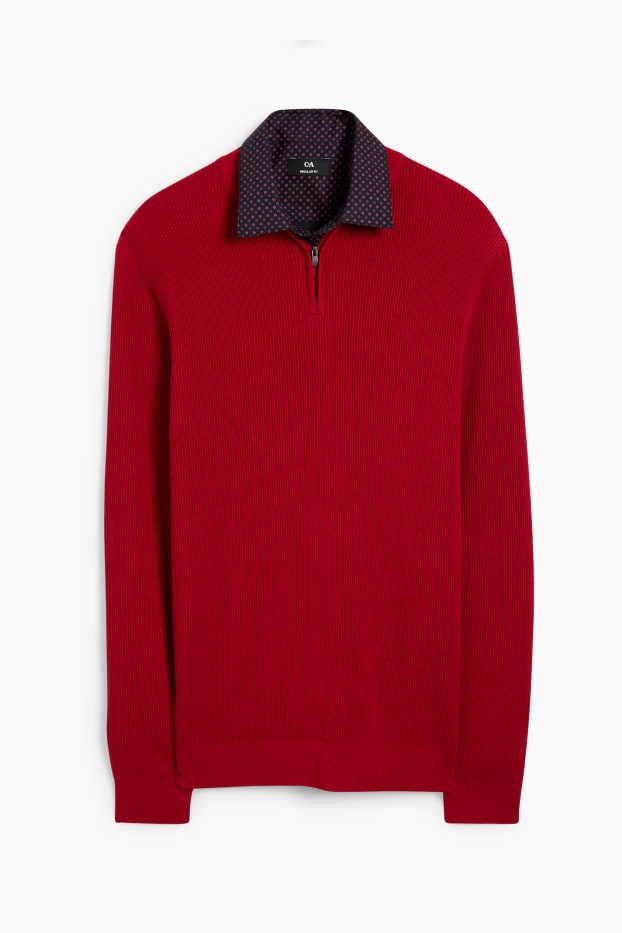 Men - Jumper and shirt - regular fit - Kent collar - dark red