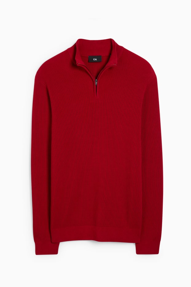 Men - Jumper and shirt - regular fit - Kent collar - dark red