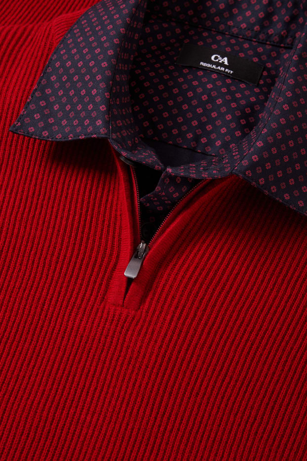 Men - Jumper and shirt - regular fit - Kent collar - dark red