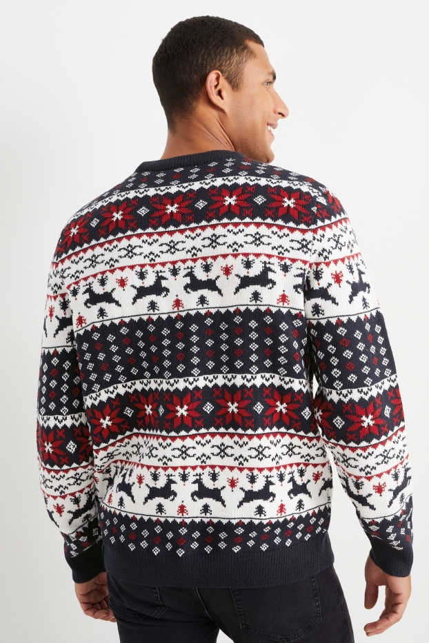 Uomo - Maglione natalizio - Babbo Natale - blu scuro