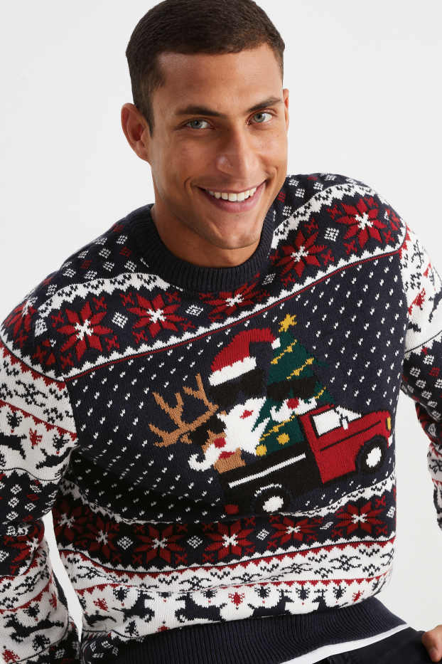 Uomo - Maglione natalizio - Babbo Natale - blu scuro