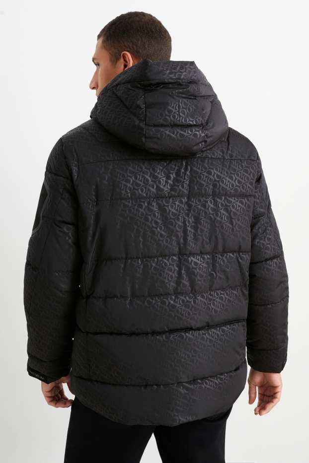 Heren - Gewatteerde jas met capuchon - met patroon - zwart
