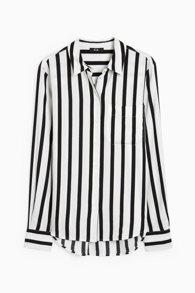 Mujer - Blusa - de rayas - negro / blanco