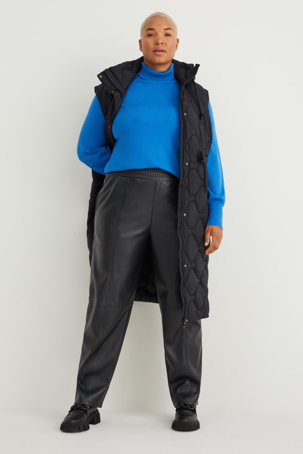 Femmes - Pantalon - high waist - straight fit - synthétique - noir