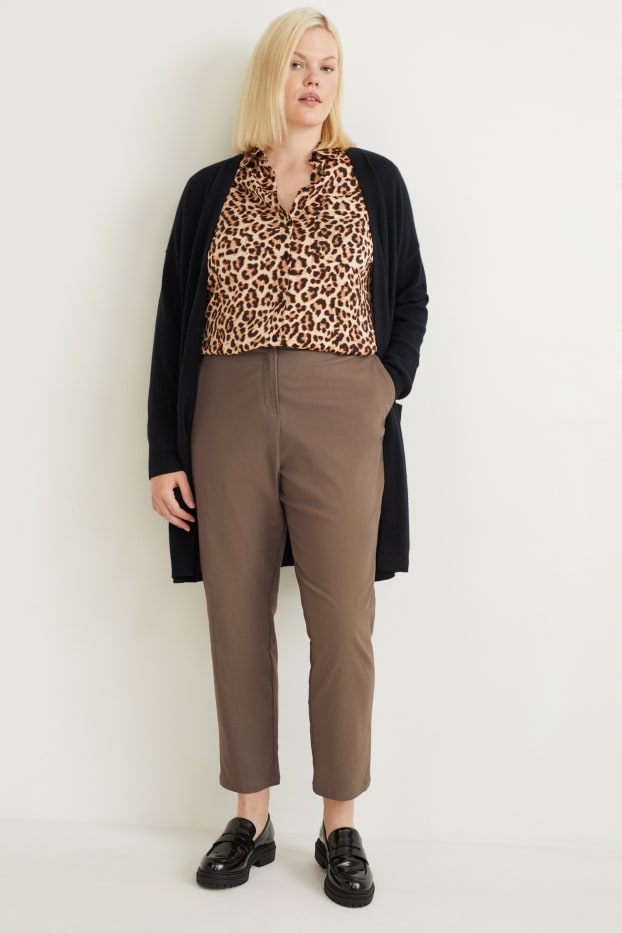 Femmes - Pantalon en toile - mid waist - straight fit - marron clair