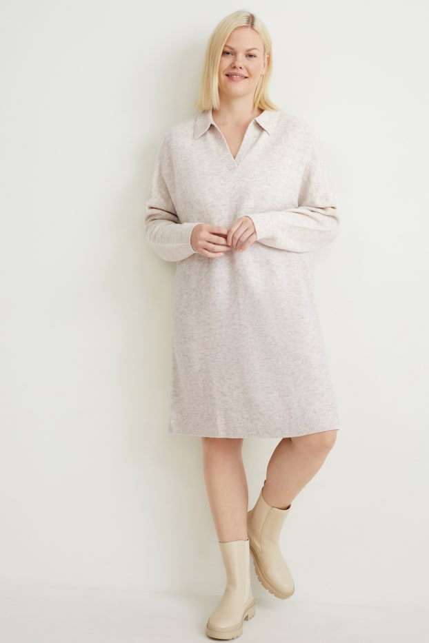 Femei - Rochie din tricot - gri deschis melanj