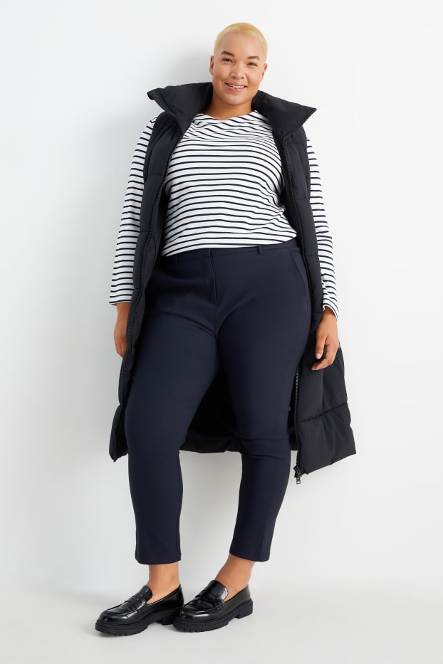 Femmes - Pantalon en toile - mid waist - straight fit - bleu foncé