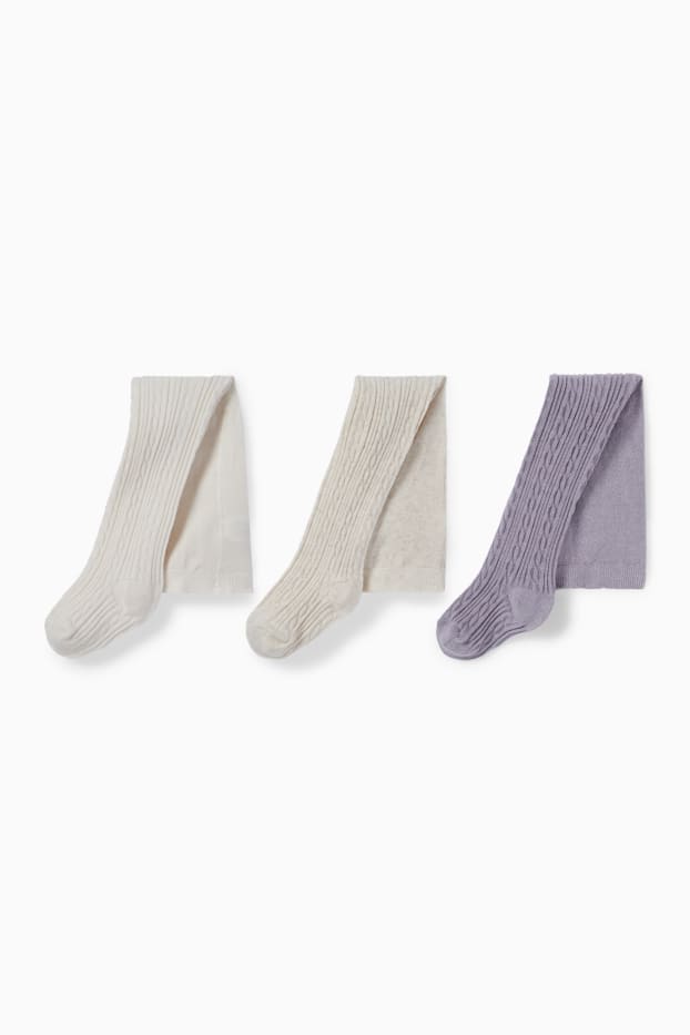 Bébés filles - Lot de 3 - collants pour bébé - motif tressé - blanc crème