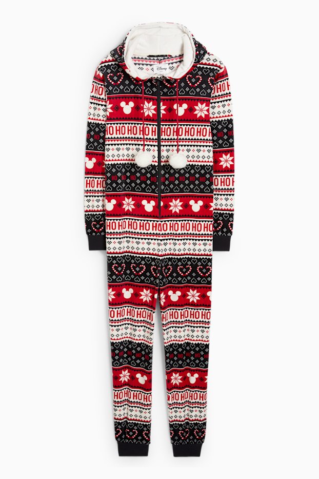 Damen - Weihnachts-Fleece-Onesie mit Kapuze - Micky Maus - rot