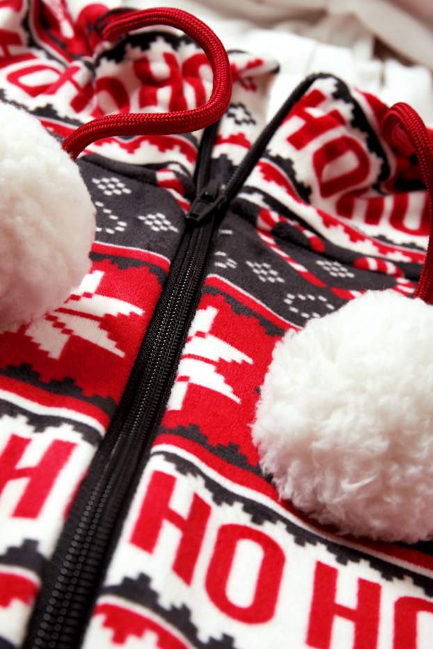 Damen - Weihnachts-Fleece-Onesie mit Kapuze - Micky Maus - rot