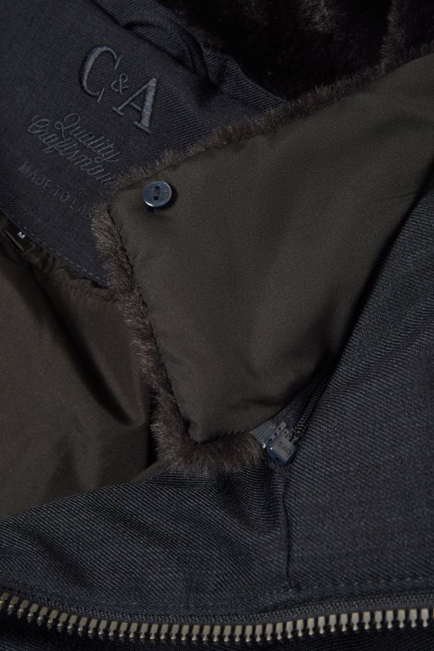 Hommes - Parka avec capuche et garniture en imitation fourrure - hiver - bleu foncé
