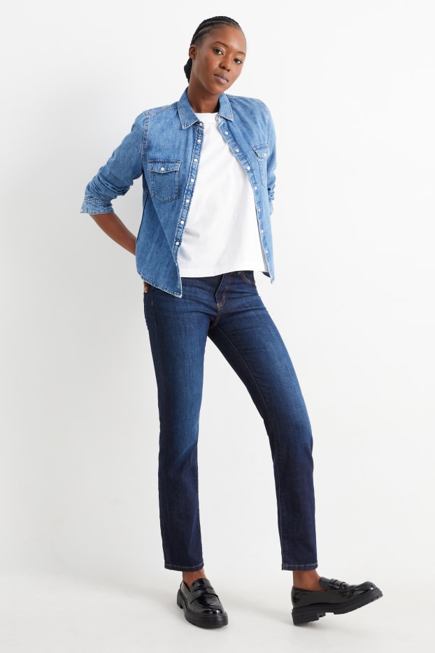 Donna - Straight jeans - vita media - LYCRA® - jeans blu scuro