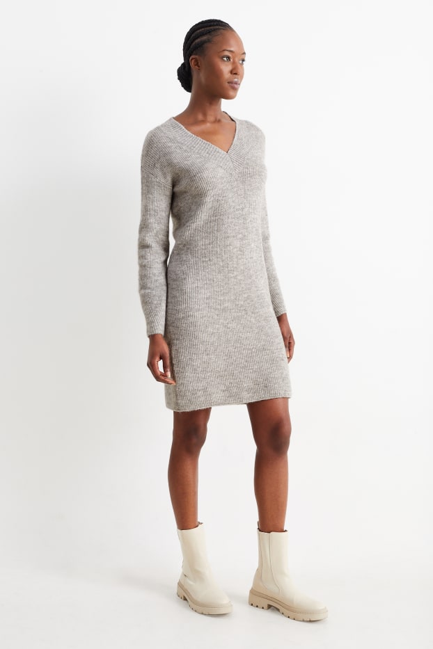 Women - Knitted dress - light gray-melange