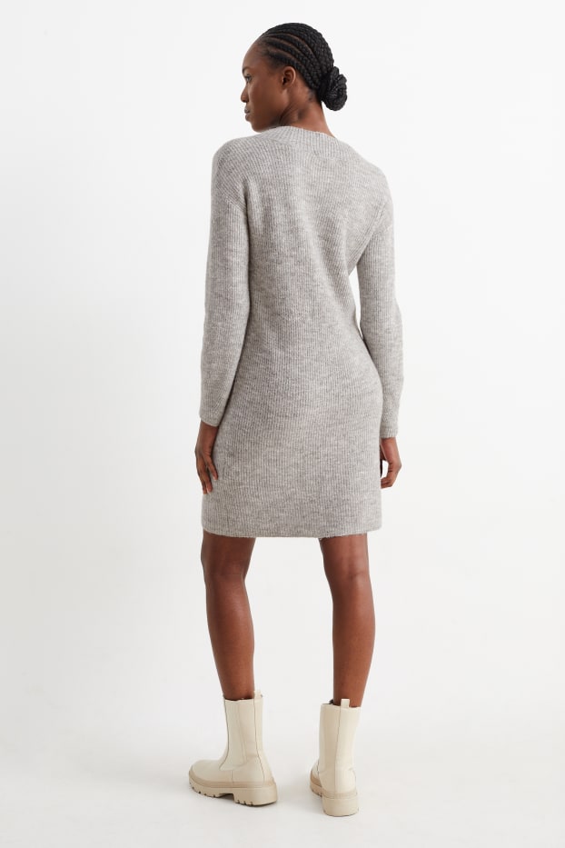 Women - Knitted dress - light gray-melange