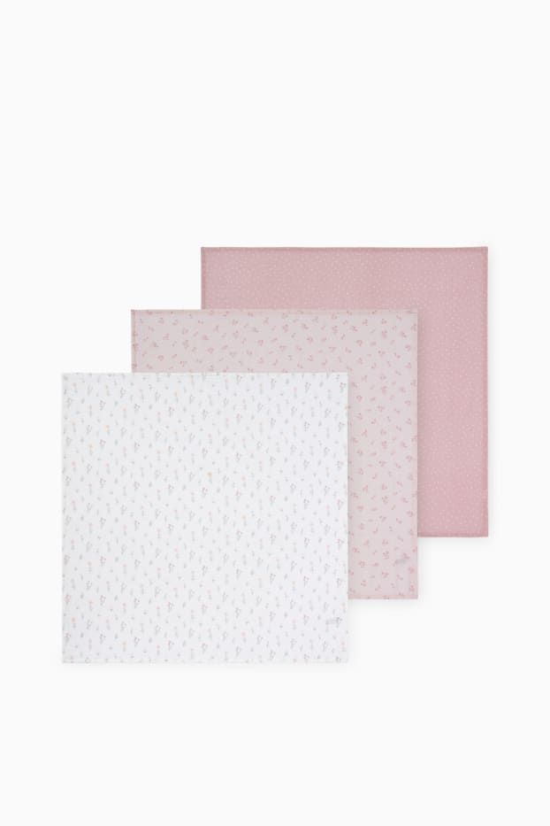 Bébés filles - Lot de 3 - petites fleurs et pois - lange en gaze de coton pour bébé - rose