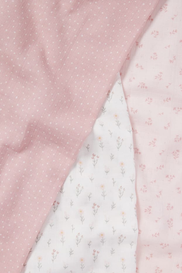 Bébés filles - Lot de 3 - petites fleurs et pois - lange en gaze de coton pour bébé - rose