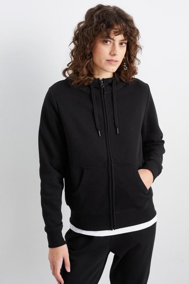 Femei - Hanorac cu fermoar și glugă basic - negru
