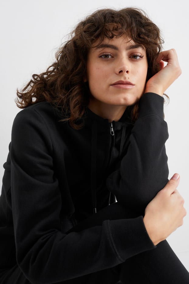 Femei - Hanorac cu fermoar și glugă basic - negru