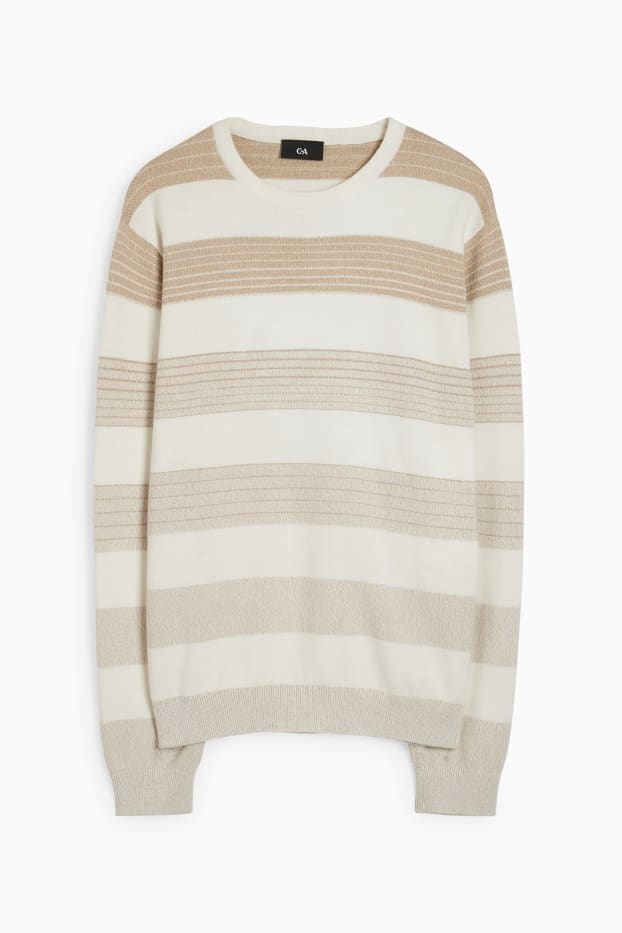 Heren - Trui - gestreept - crème wit